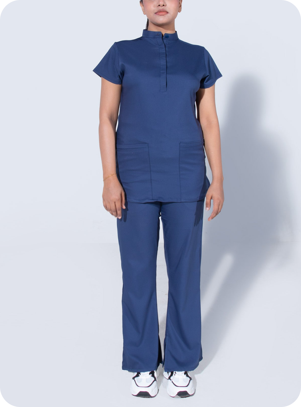 Steel Blue Women 4-Pocket Mandarin Collar